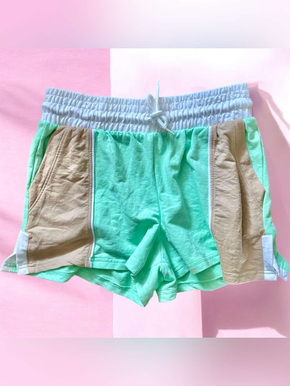 Juniors  Mint Green and Tan Athletic Shorts - Urban Rebel Medium